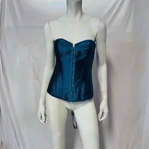Blue Satin Bustier Corset Sz Med- Sm Laceup Back